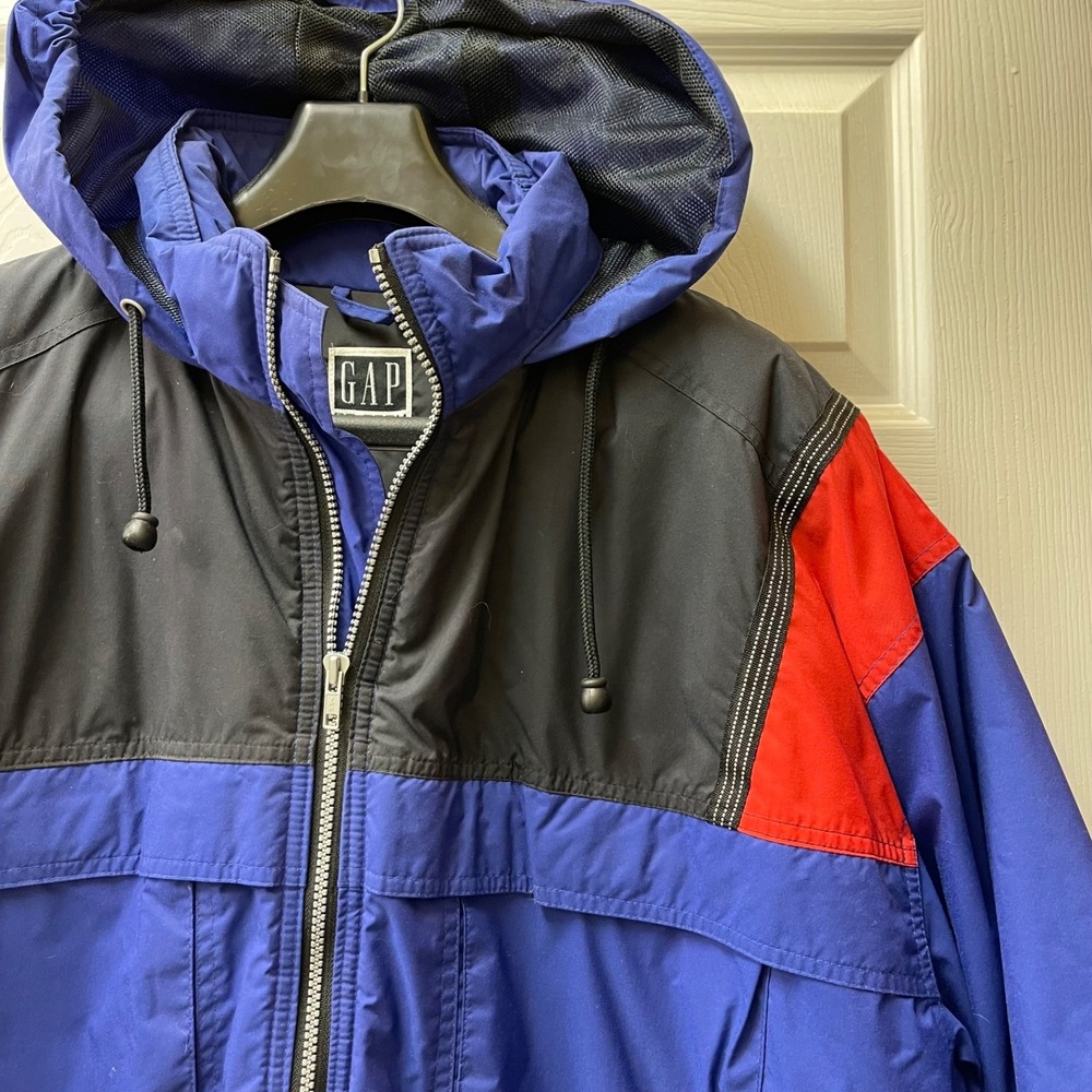 Vintage GAP GP Tech Men's M Ski Jacket Royal Blue Red‎ Nylon Windbreaker Hooded